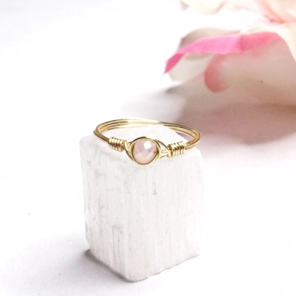 Handmade Baby Pink & Gold Wire Wrapped Ring